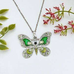 Butterfly Rhinestone Pendant Necklace NEW